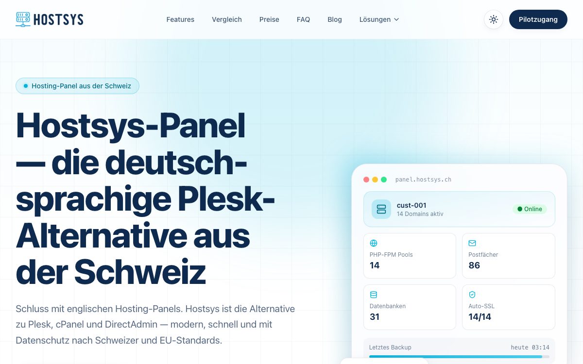 Startseite des Hostsys-Panels