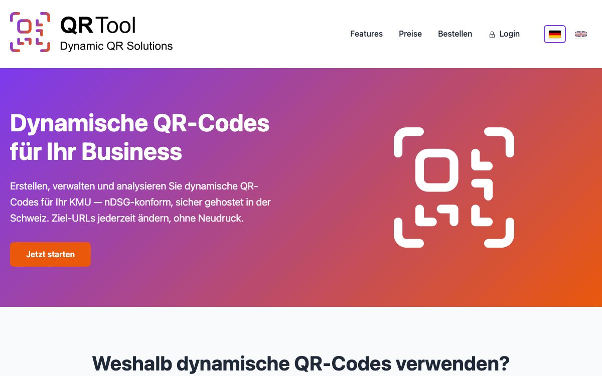 Startseite von QRTool